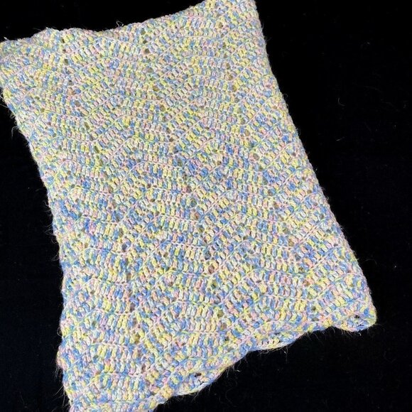 Pastel Hand Crochet Afghan Chair Throw Baby Blanket 53” x 36” Pink Yellow Blue‎ - Picture 1 of 10